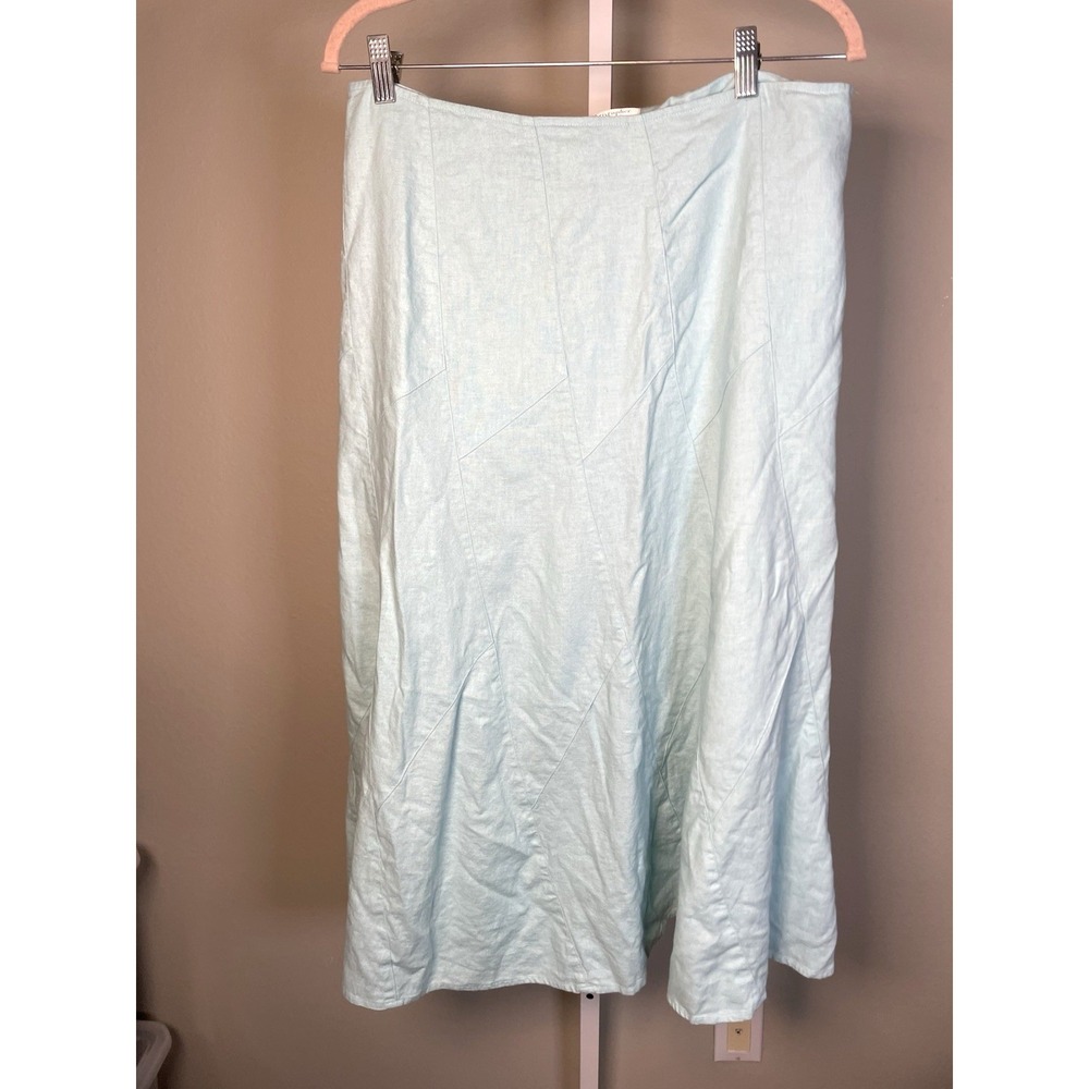 Christopher & Banks Linen Skirt 12 Blue Work Career Summer Lightweight